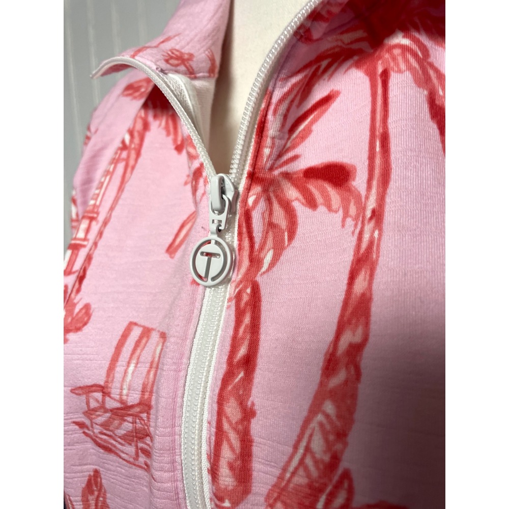 Talbots Pink Pullover with Coral Palm Print Quarter Zip - Picture 4 of 11